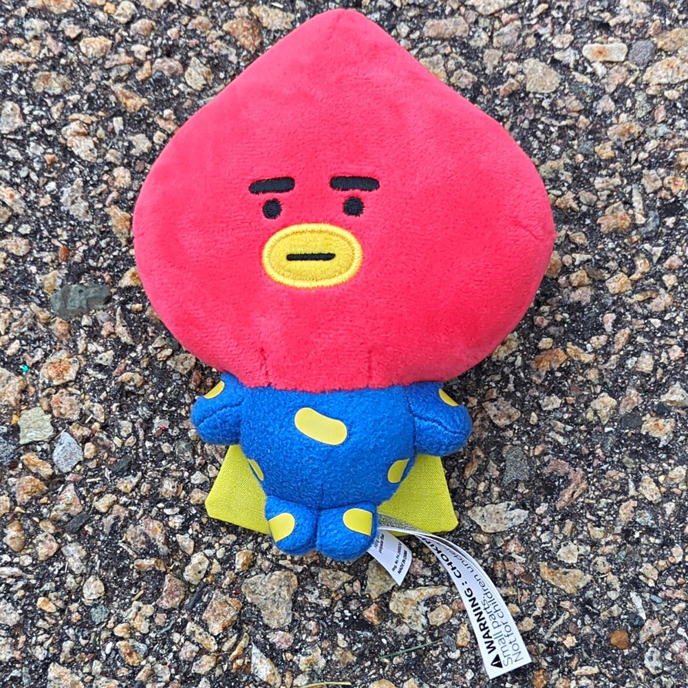 LINE FRIENDS BT21 TATA Plush Doll Yellow Cape Blue Outfit Red